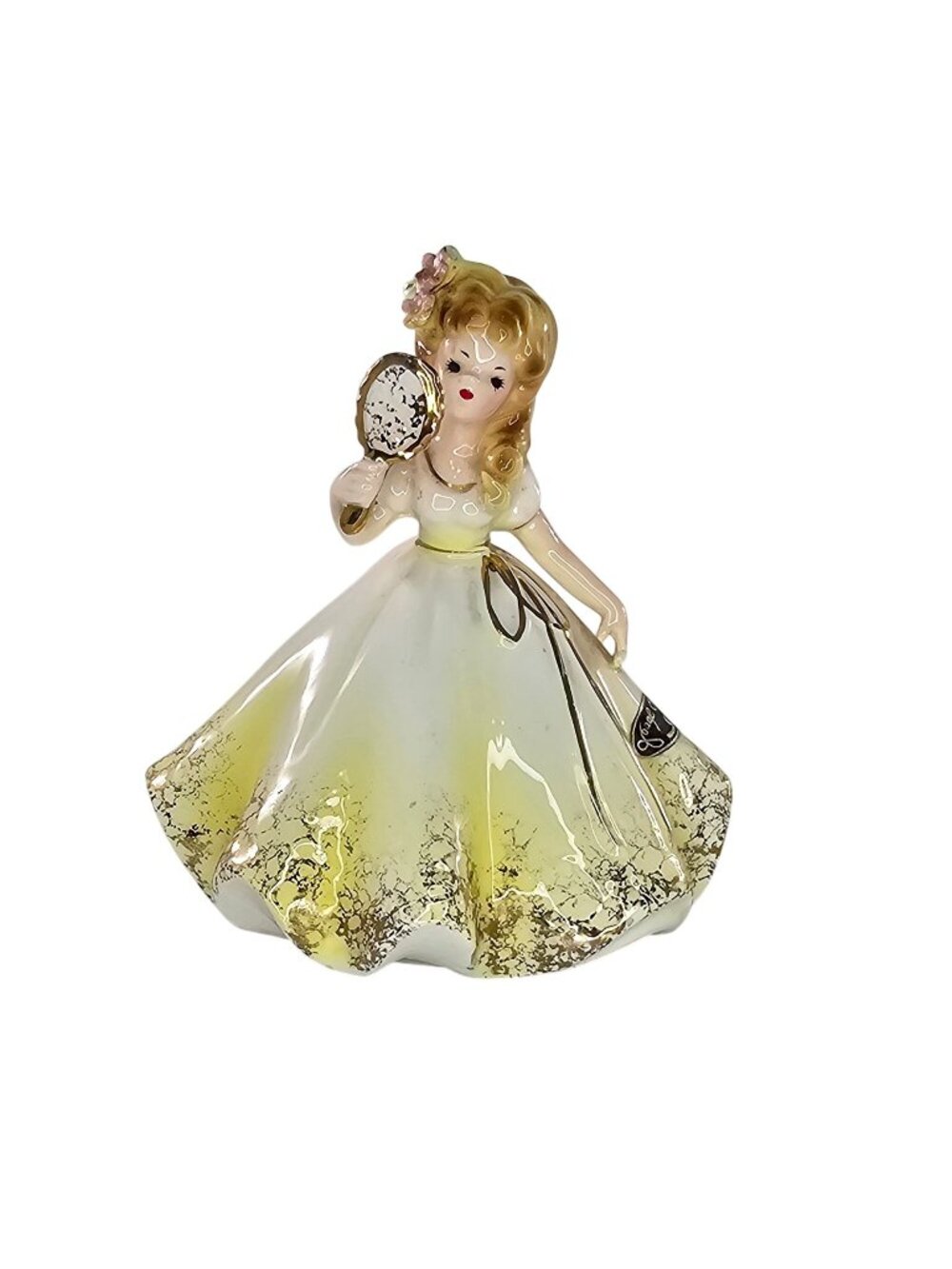 Josef Originals Debby First Formal Series Figurine Vintage Yellow Mirror *CHIP